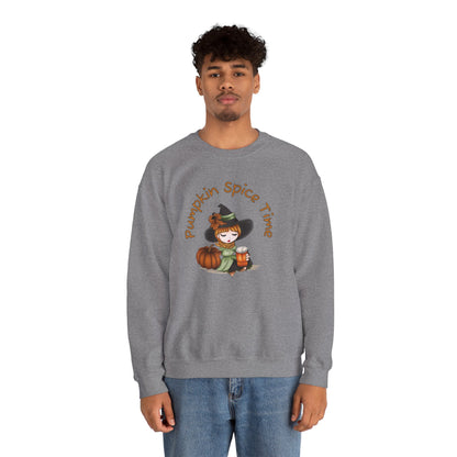 Pumpkin Spice Witch Crewneck Sweatshirt - Adorable witch enjoying her pumpkin spice and the Fall weather this Halloween