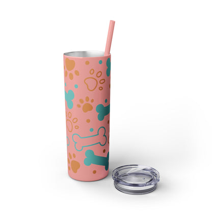 Paws and Bones Skinny Tumbler with Straw, 20oz