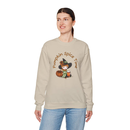 Pumpkin Spice Witch Crewneck Sweatshirt - Adorable witch enjoying her pumpkin spice and the Fall weather this Halloween