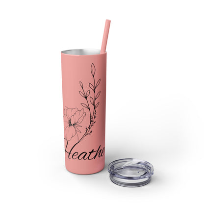 "Heather" Floral Skinny Tumbler with Straw, 20oz