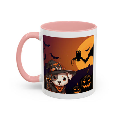 Halloween Accent Coffee Mug (11 oz) - Pit Bull Pup and Pumpkins