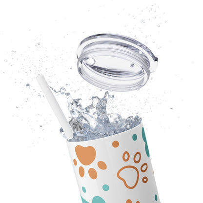 Paws and Bones Skinny Tumbler with Straw, 20oz