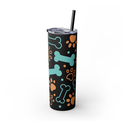 Paws and Bones Skinny Tumbler with Straw, 20oz