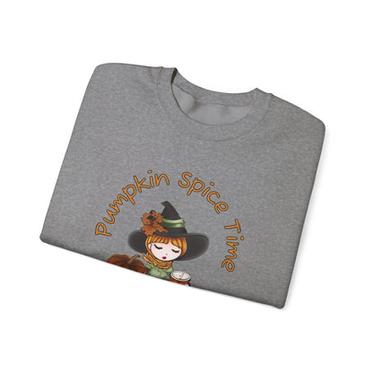 Pumpkin Spice Witch Crewneck Sweatshirt - Adorable witch enjoying her pumpkin spice and the Fall weather this Halloween