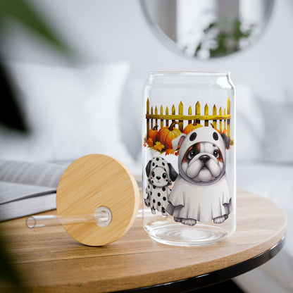 Sipper Glass, 16oz - Bull Dog and Dalmatian Puppies