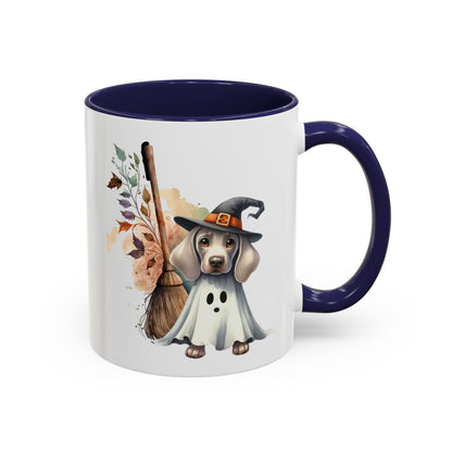 Halloween Accent Coffee Mug (11 oz) Adorable Weimaraner Witch Puppy