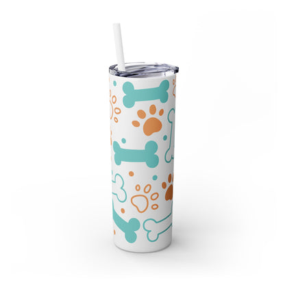 Paws and Bones Skinny Tumbler with Straw, 20oz