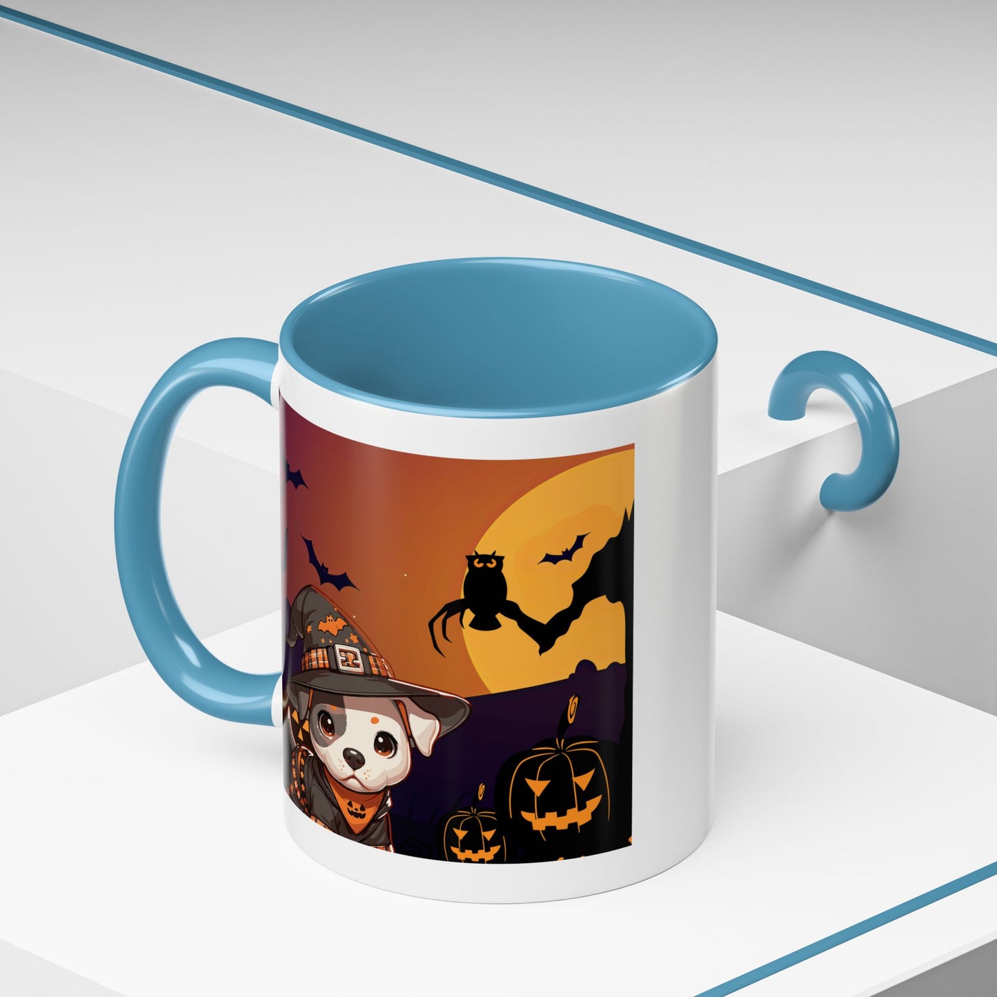 Halloween Accent Coffee Mug (11 oz) - Pit Bull Pup and Pumpkins