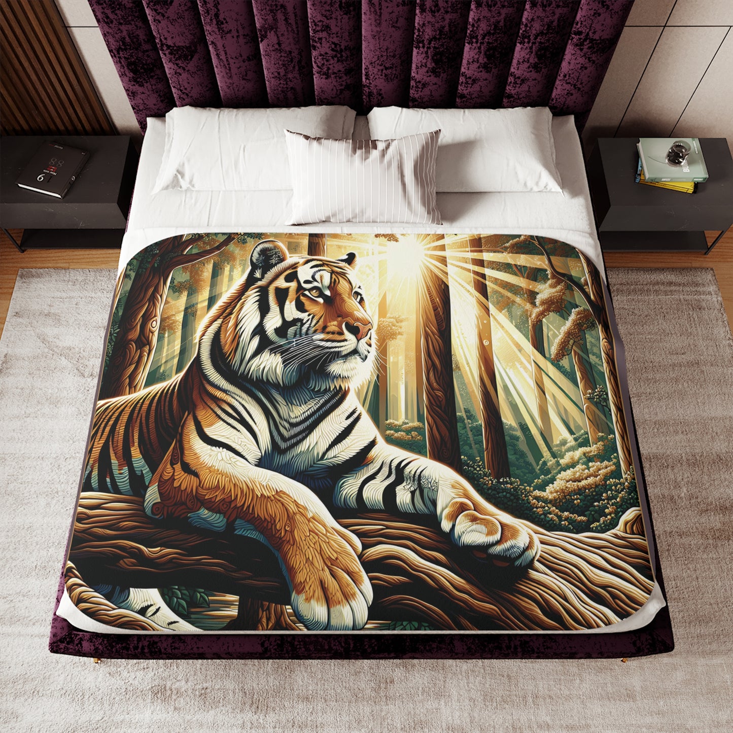 Bengal Tiger Sherpa Blanket, Two Colors for Reverse Side