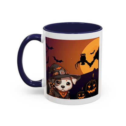 Halloween Accent Coffee Mug (11 oz) - Pit Bull Pup and Pumpkins