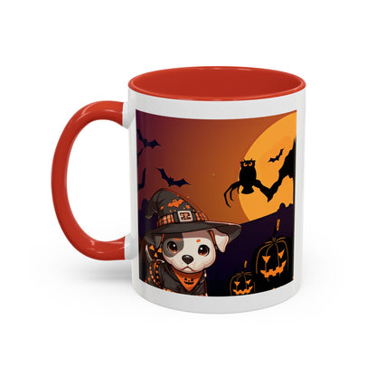 Halloween Accent Coffee Mug (11 oz) - Pit Bull Pup and Pumpkins