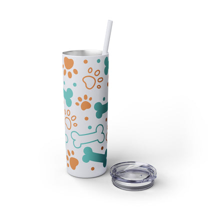 Paws and Bones Skinny Tumbler with Straw, 20oz