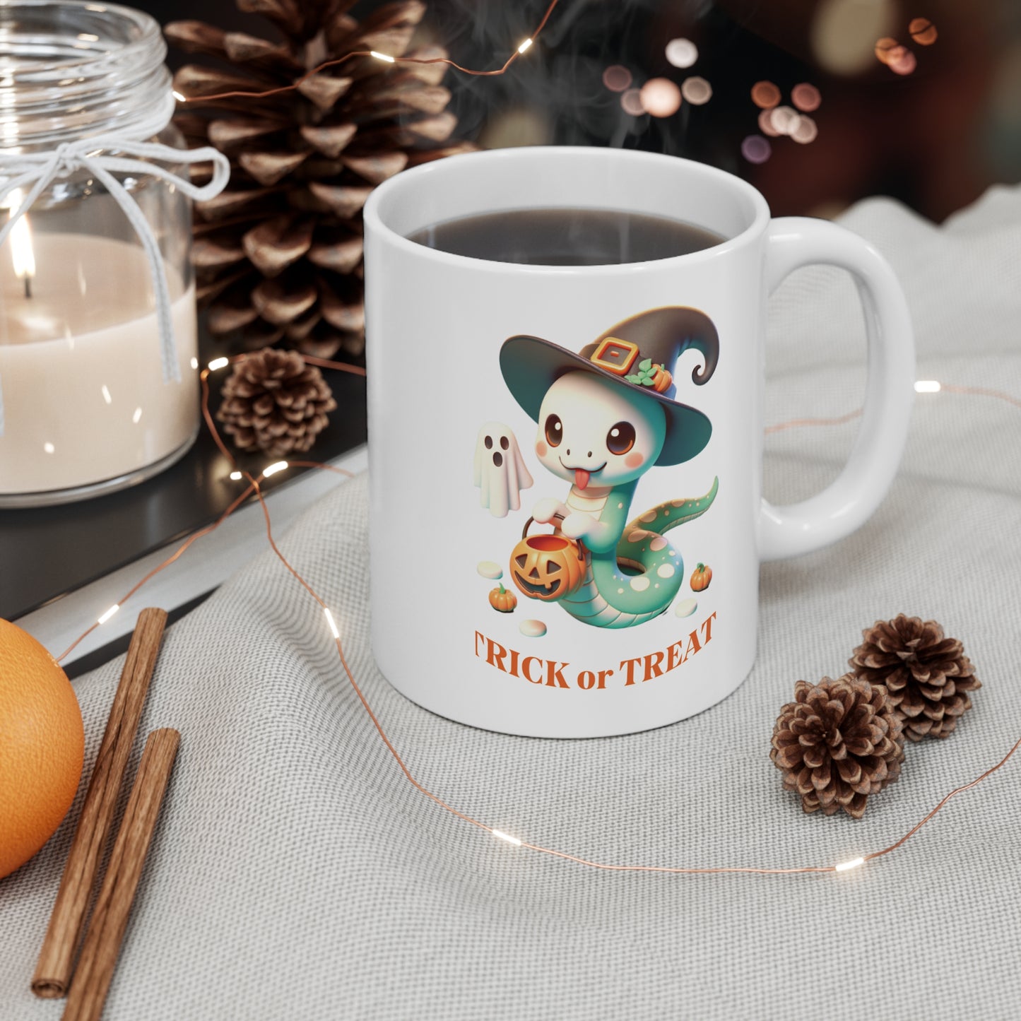 Halloween Witch Snake - Mug 11oz  Cute whimsical snake dressed as a witch and ready for a Halloween night of Trick or Treating