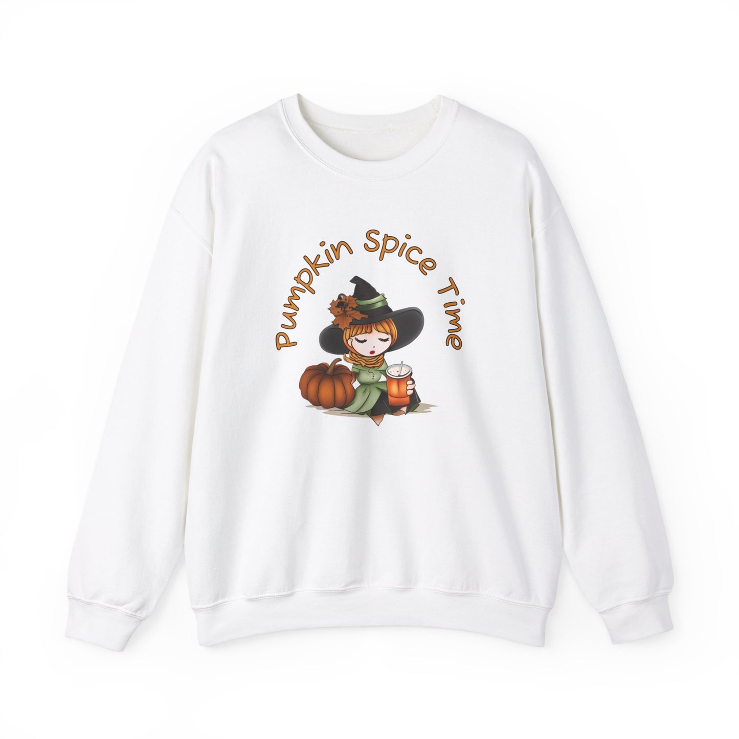 Pumpkin Spice Witch Crewneck Sweatshirt - Adorable witch enjoying her pumpkin spice and the Fall weather this Halloween