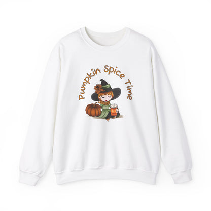 Pumpkin Spice Witch Crewneck Sweatshirt - Adorable witch enjoying her pumpkin spice and the Fall weather this Halloween