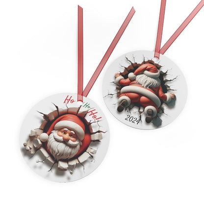 3D Santa Busting Out Metal Ornaments