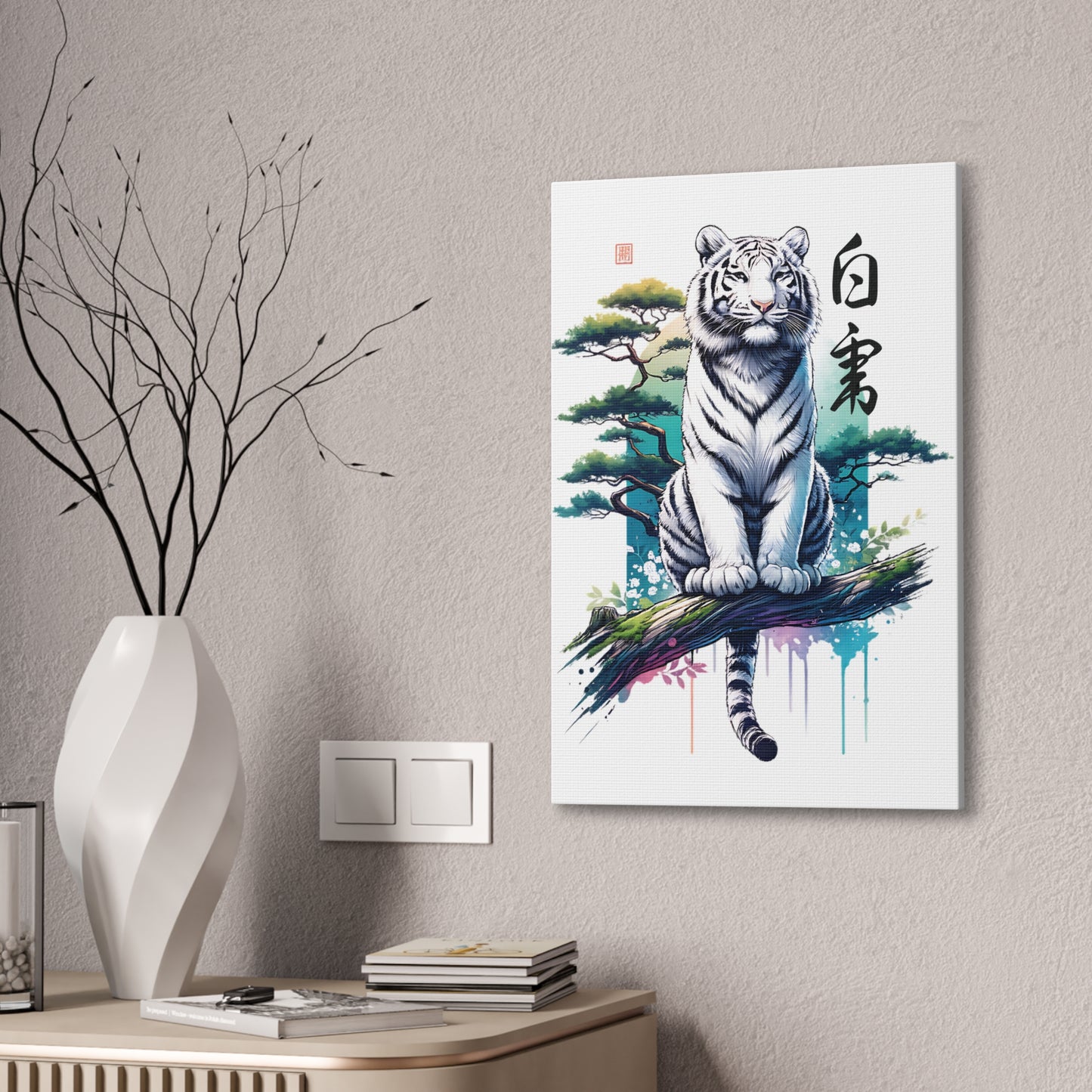 White Tiger on 16" x 24" Vertical Canvas, Stretched over 0.75" Pine Frame