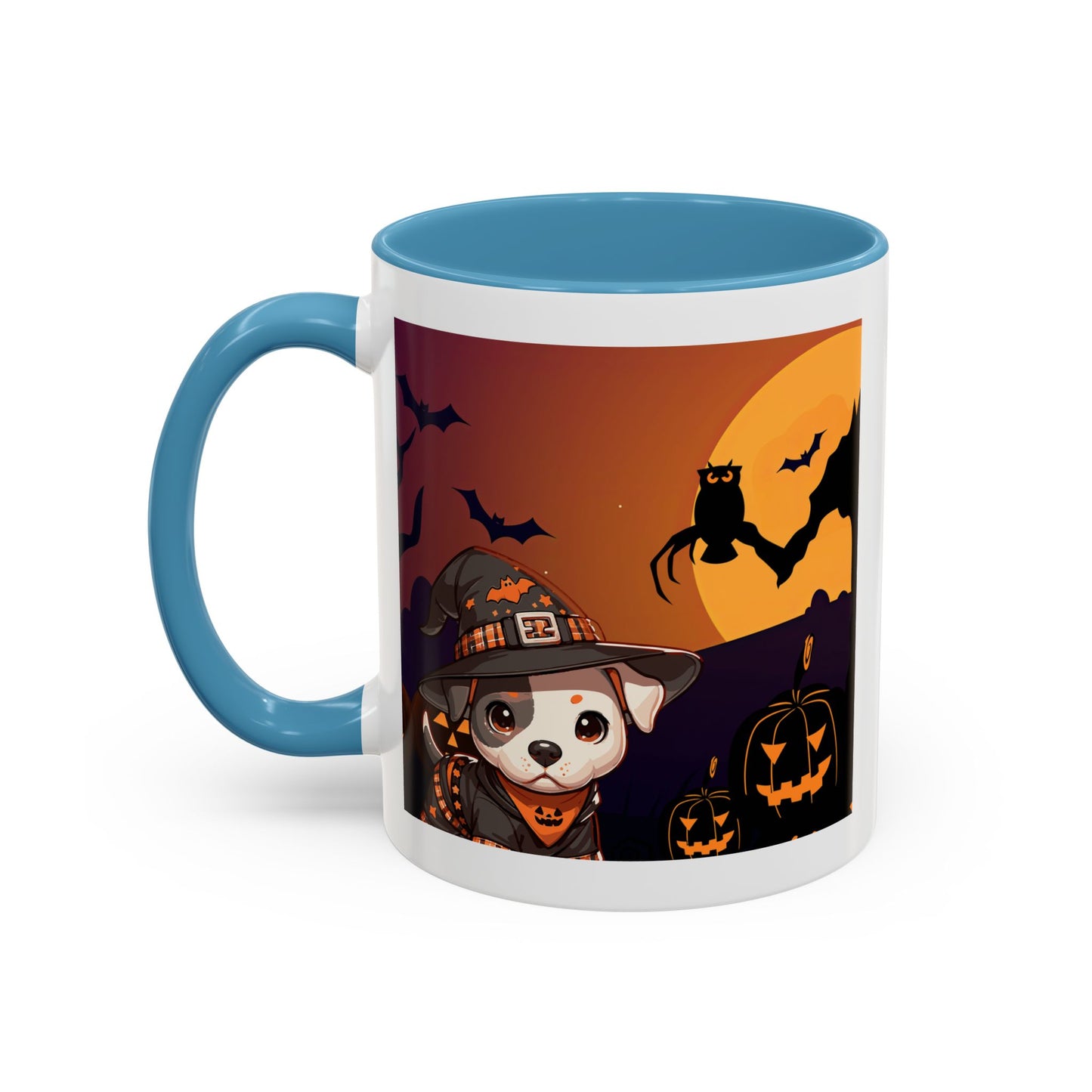 Halloween Accent Coffee Mug (11 oz) - Pit Bull Pup and Pumpkins