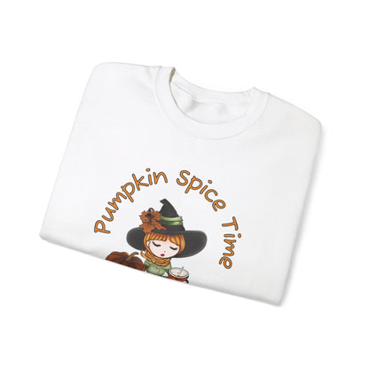 Pumpkin Spice Witch Crewneck Sweatshirt - Adorable witch enjoying her pumpkin spice and the Fall weather this Halloween