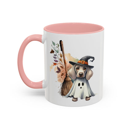 Halloween Accent Coffee Mug (11 oz) Adorable Weimaraner Witch Puppy