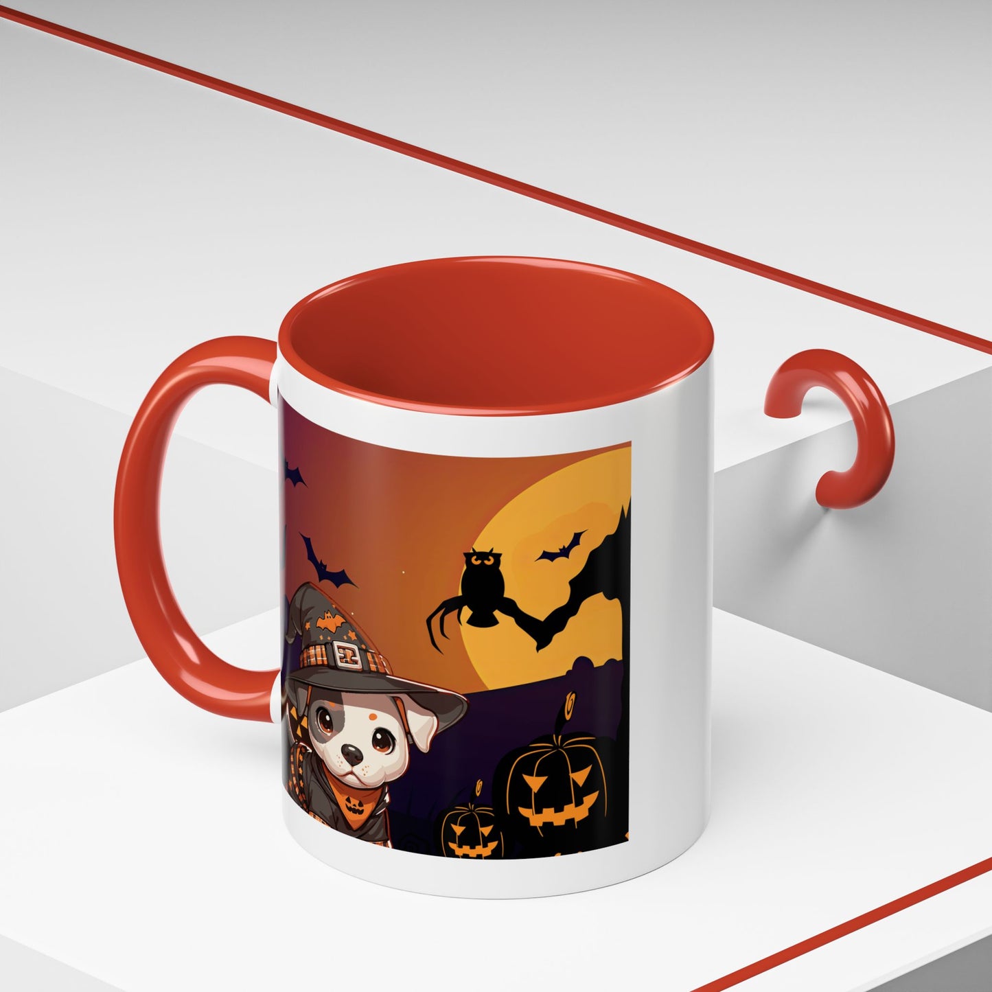 Halloween Accent Coffee Mug (11 oz) - Pit Bull Pup and Pumpkins