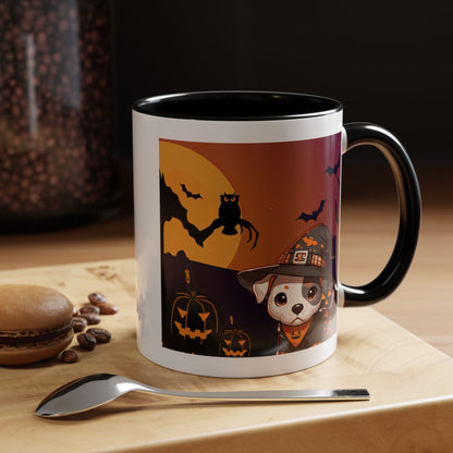 Halloween Accent Coffee Mug (11 oz) - Pit Bull Pup and Pumpkins