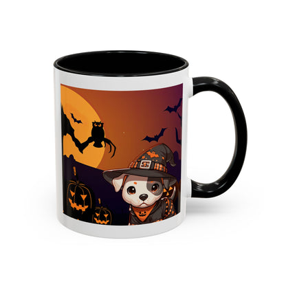 Halloween Accent Coffee Mug (11 oz) - Pit Bull Pup and Pumpkins