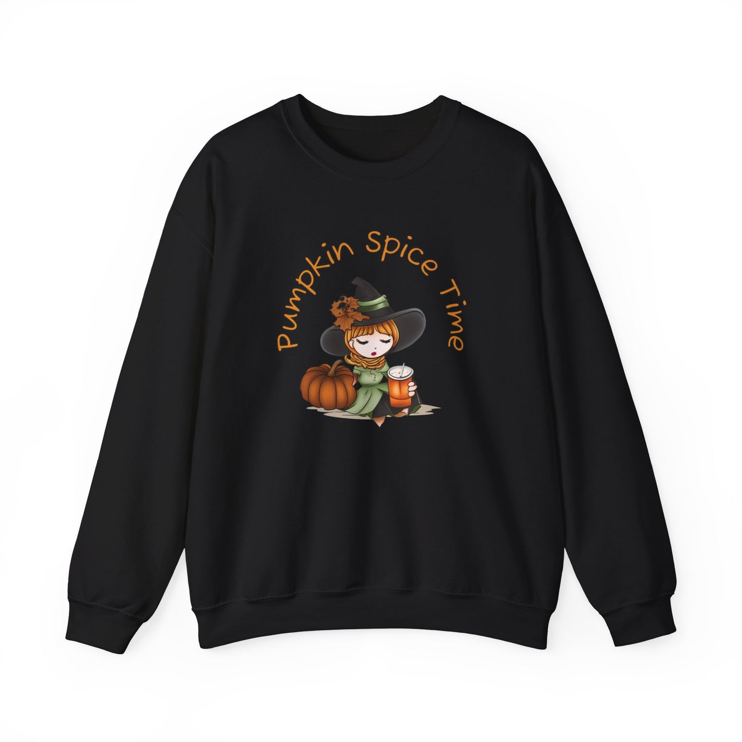 Pumpkin Spice Witch Crewneck Sweatshirt - Adorable witch enjoying her pumpkin spice and the Fall weather this Halloween