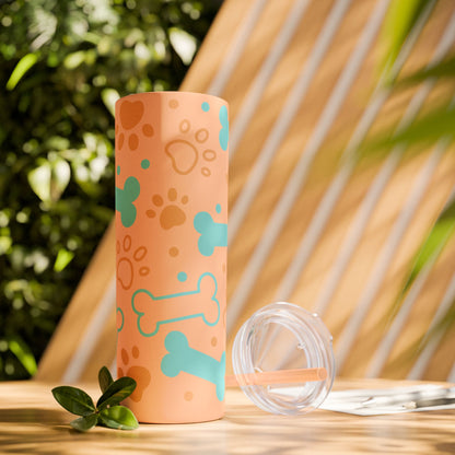 Paws and Bones Skinny Tumbler with Straw, 20oz