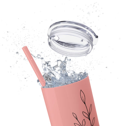 "Heather" Floral Skinny Tumbler with Straw, 20oz