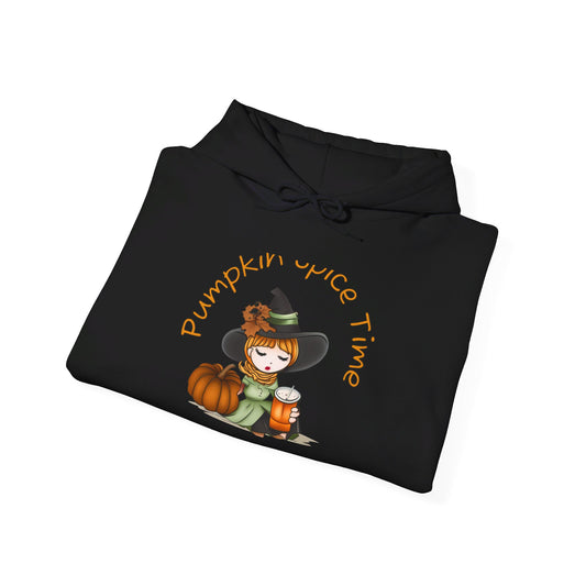 Pumpkin Spice Witch Hooded Sweatshirt - Keep warm this Fall wearing this Adorable Halloween Witch hoodie, who's enjoying her Pumpkin Spice