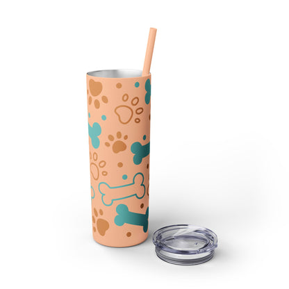 Paws and Bones Skinny Tumbler with Straw, 20oz