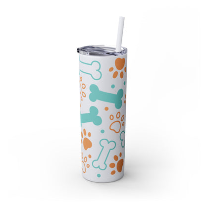 Paws and Bones Skinny Tumbler with Straw, 20oz