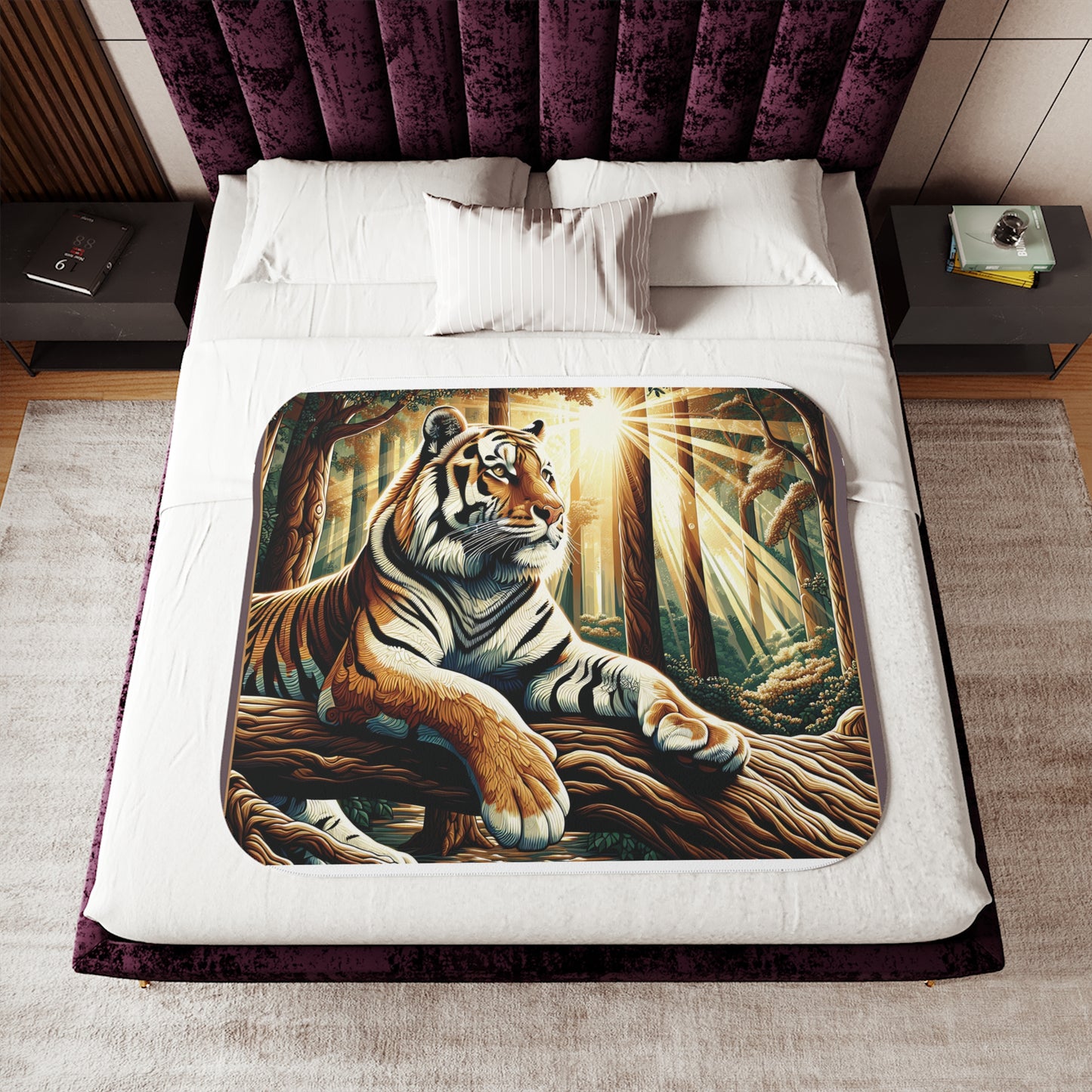 Bengal Tiger Sherpa Blanket, Two Colors for Reverse Side