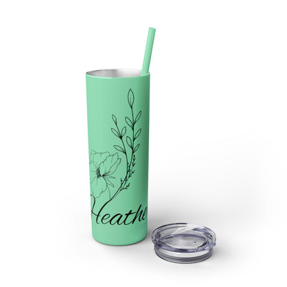 "Heather" Floral Skinny Tumbler with Straw, 20oz