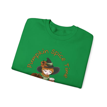 Pumpkin Spice Witch Crewneck Sweatshirt - Adorable witch enjoying her pumpkin spice and the Fall weather this Halloween