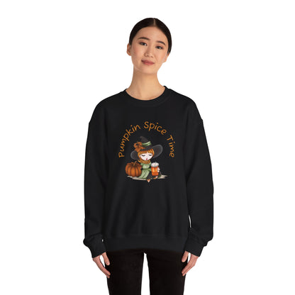 Pumpkin Spice Witch Crewneck Sweatshirt - Adorable witch enjoying her pumpkin spice and the Fall weather this Halloween