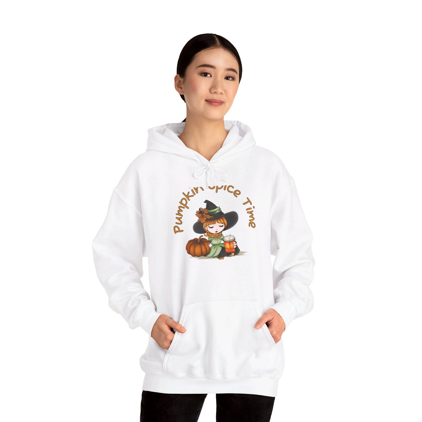 Pumpkin Spice Witch Hooded Sweatshirt - Keep warm this Fall wearing this Adorable Halloween Witch hoodie, who's enjoying her Pumpkin Spice