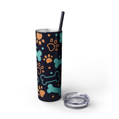 Paws and Bones Skinny Tumbler with Straw, 20oz