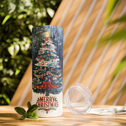 Merry Christmas Skinny Tumbler with Straw, 20oz