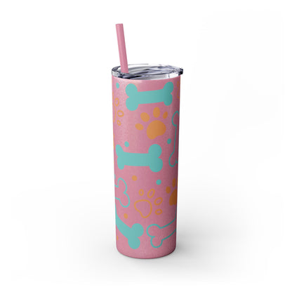 Paws and Bones Skinny Tumbler with Straw, 20oz