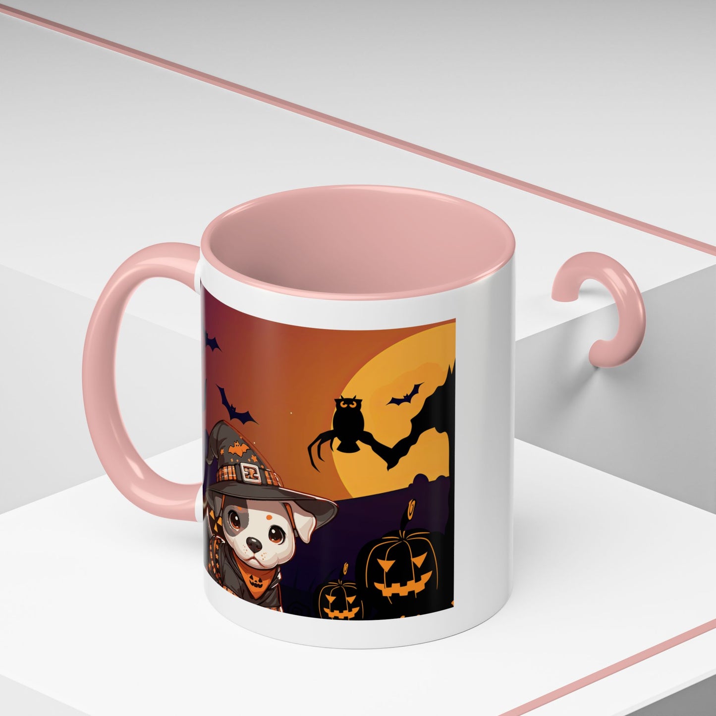 Halloween Accent Coffee Mug (11 oz) - Pit Bull Pup and Pumpkins