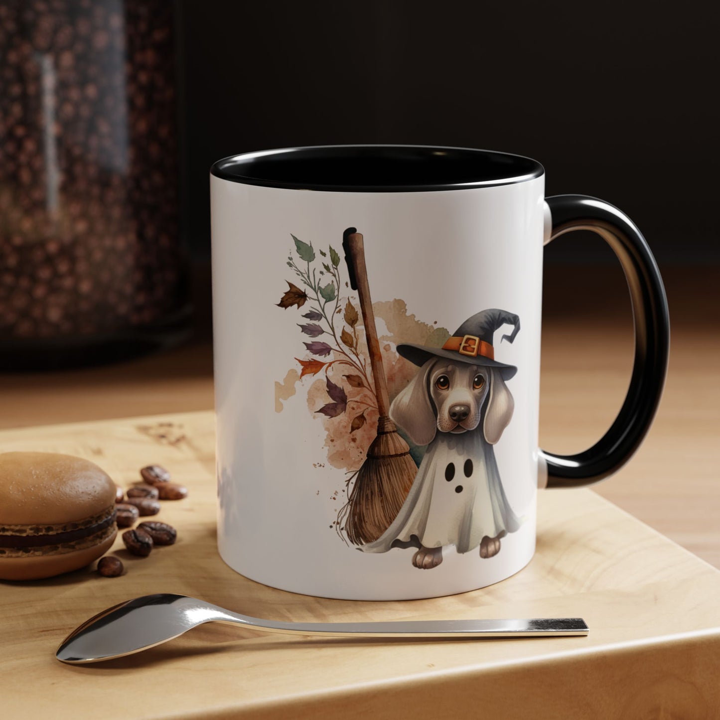 Halloween Accent Coffee Mug (11 oz) Adorable Weimaraner Witch Puppy