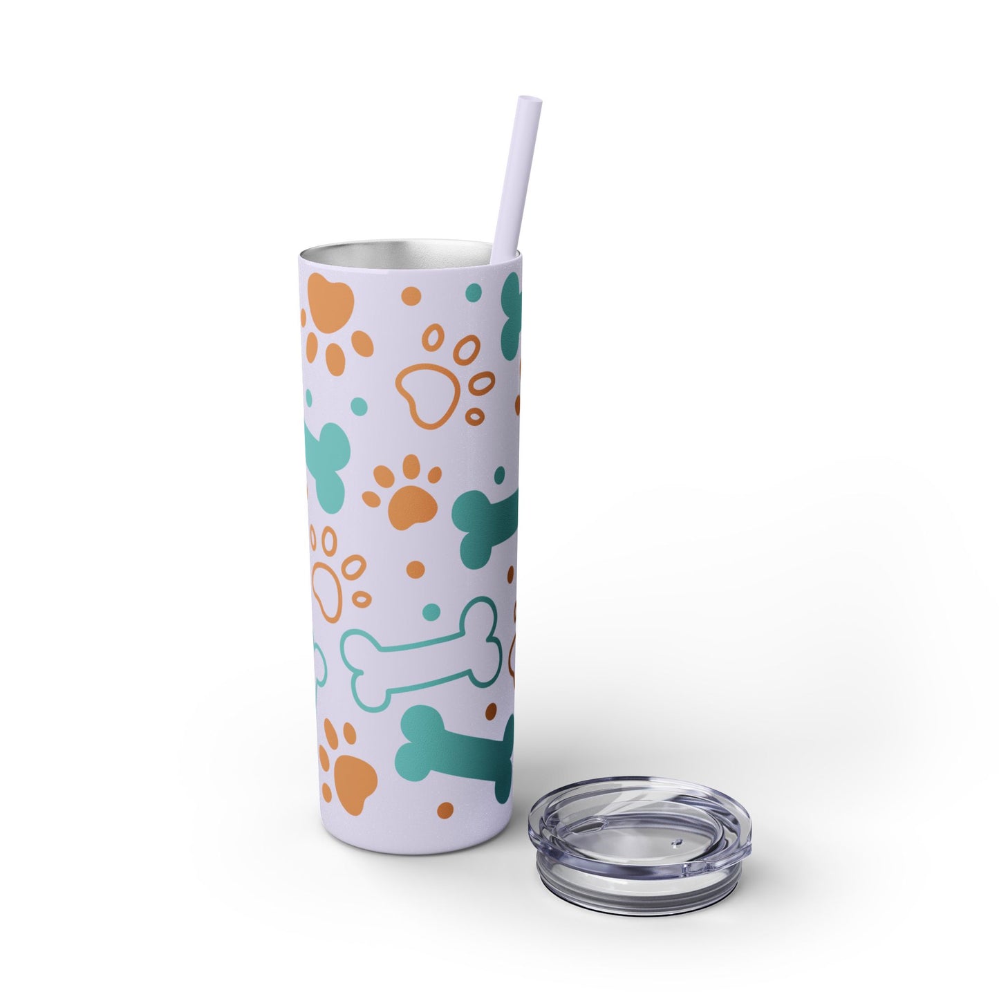 Paws and Bones Skinny Tumbler with Straw, 20oz