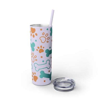 Paws and Bones Skinny Tumbler with Straw, 20oz