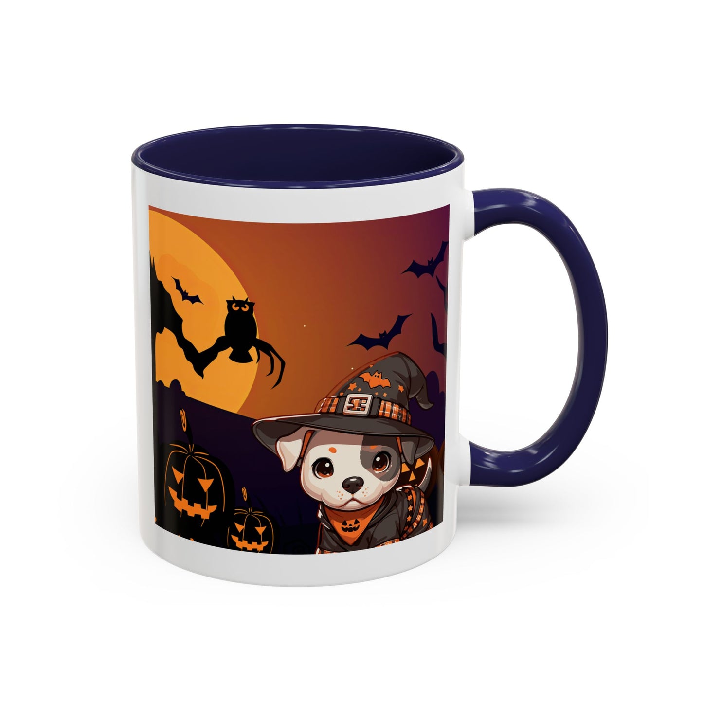 Halloween Accent Coffee Mug (11 oz) - Pit Bull Pup and Pumpkins