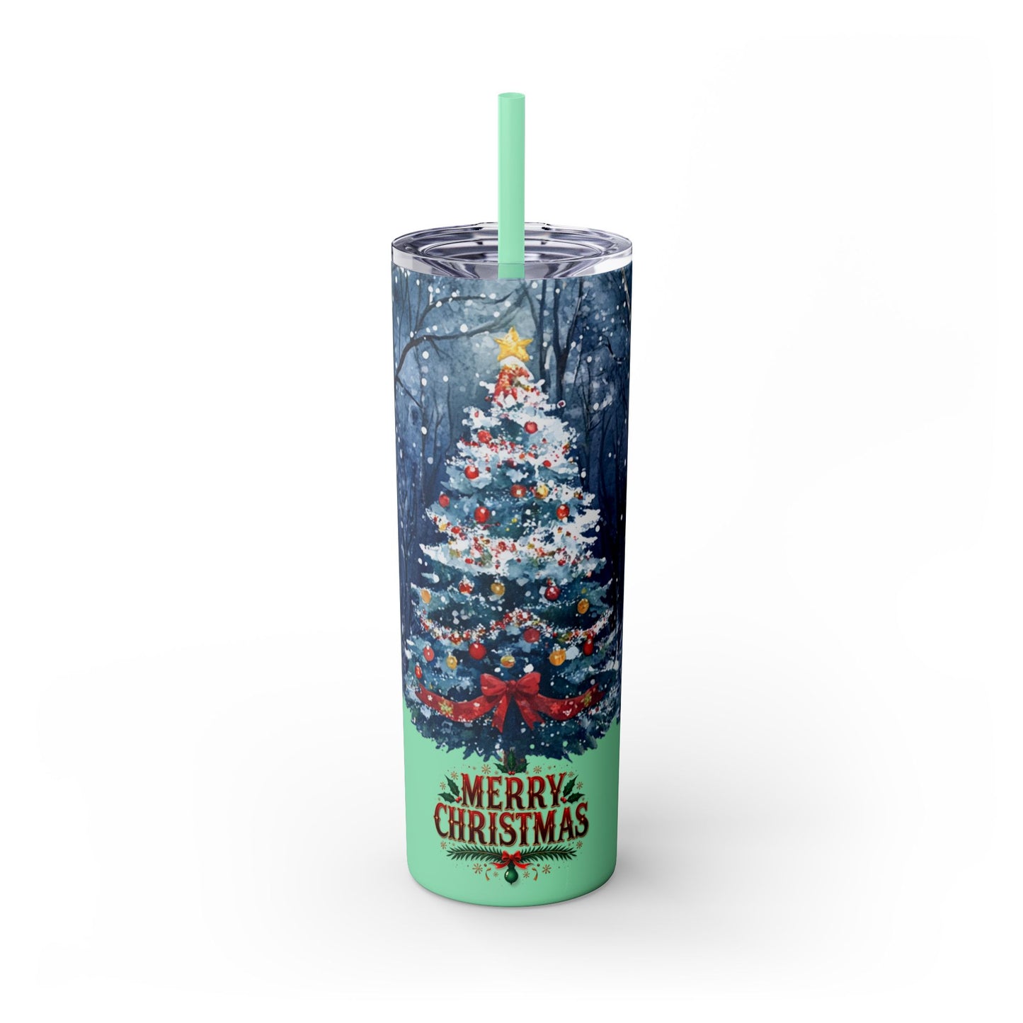 Merry Christmas Skinny Tumbler with Straw, 20oz