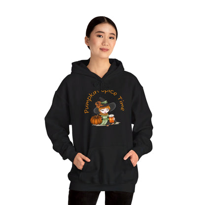 Pumpkin Spice Witch Hooded Sweatshirt - Keep warm this Fall wearing this Adorable Halloween Witch hoodie, who's enjoying her Pumpkin Spice