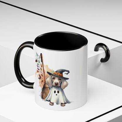 Halloween Accent Coffee Mug (11 oz) Adorable Weimaraner Witch Puppy