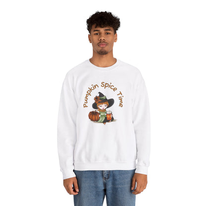 Pumpkin Spice Witch Crewneck Sweatshirt - Adorable witch enjoying her pumpkin spice and the Fall weather this Halloween